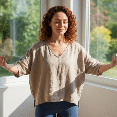 Woman performing deep breathing exercises to relieve stress