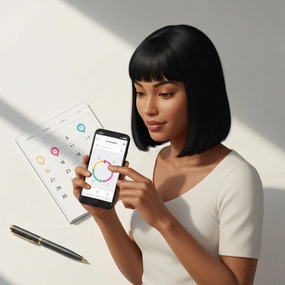 Woman tracking menstrual cycle on a smartphone app