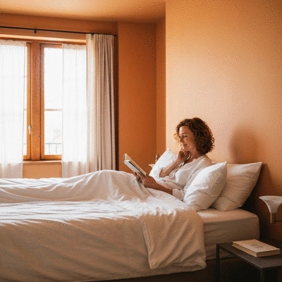 Woman performing a self-breast exam, looking concerned