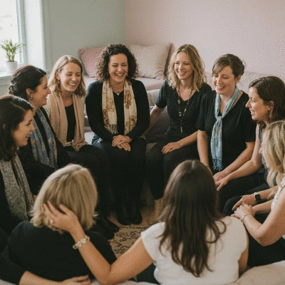 Diverse group of women in a perimenopause support group